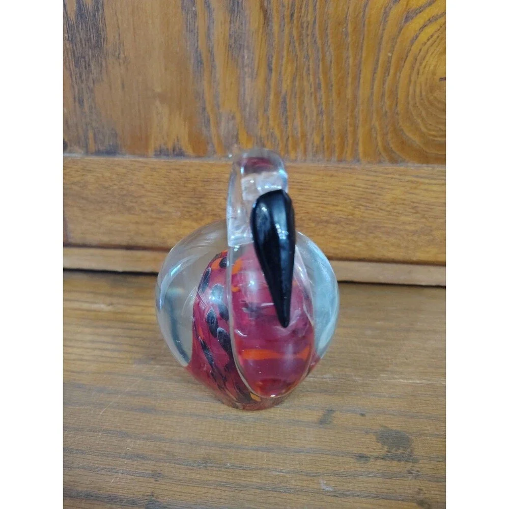 ART GLASS PELICAN PAPERWEIGHT FIGURINE MULTI RED